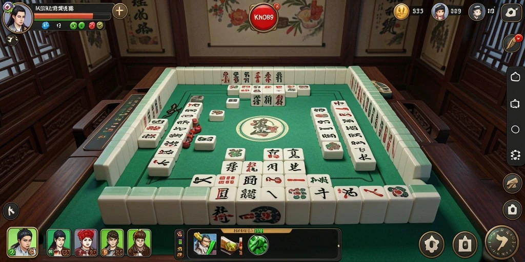 Tampilan gameplay menarik dari KNO89 dengan ubin Mahjong yang berwarna-warni.
