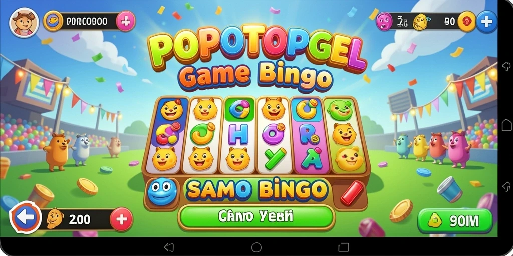 Screenshot menunjukkan gameplay seru dalam permainan Bingo di POPOTOPGEL.