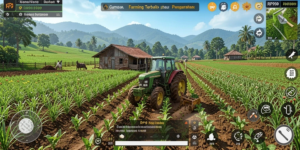 Tampilan gameplay RP99 yang menarik saat bertani di ladang.